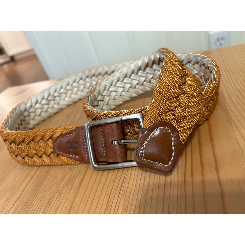 Martin Dingman Woven Braided Stretch Belt Tan Brown Leather Size 36 Old Money